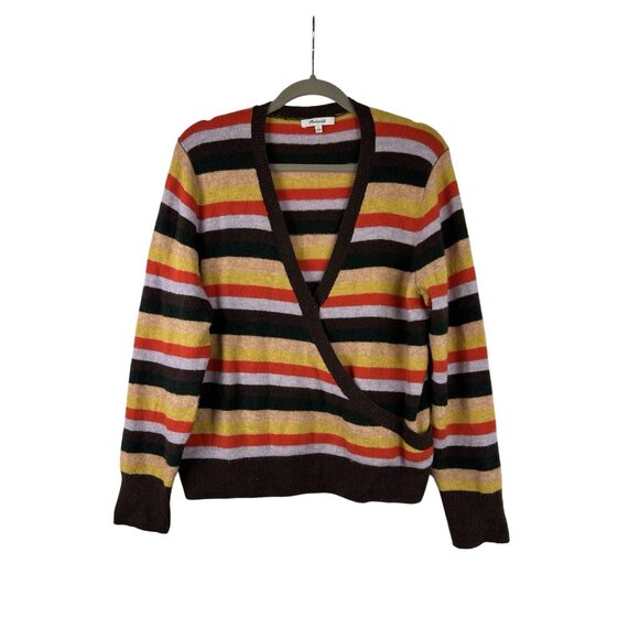 MADEWELL Womens Large Wrap Front pullover Sweater Stripe Multicolor Alpaca Wool - Picture 10 of 15